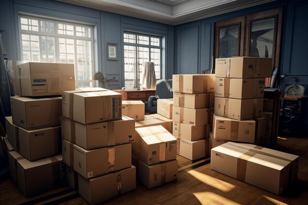 muitas caixas dentro da casa movendo conceito de envio gerado AI
