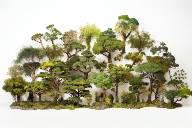Muitas cenas realistas de árvores em um fundo branco generativo ai