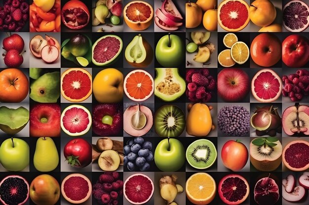 Muitas frutas diferentes fundo colorido Rede neural AI gerada