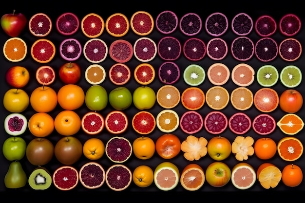 Foto muitas frutas diferentes fundo colorido rede neural ai gerada
