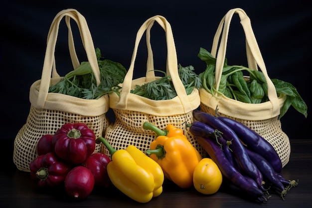 Muitas frutas e legumes no saco