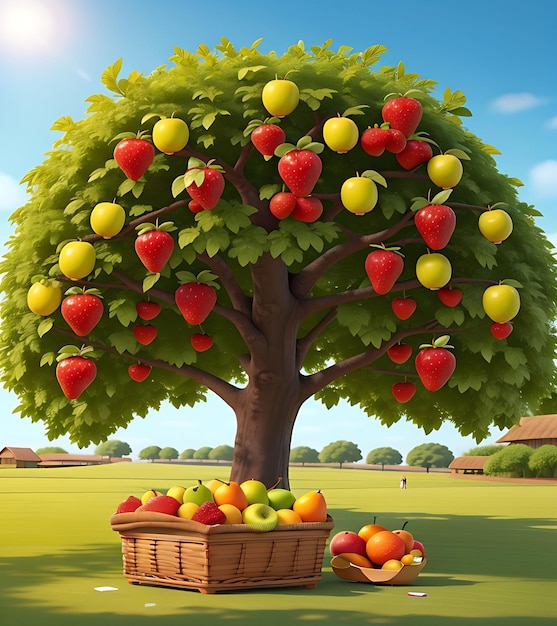 muitas frutas frescas numa cesta