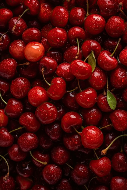 Muitas gotas visíveis de cerejas vermelhas maduras de água Fundo sem costura gerat ai