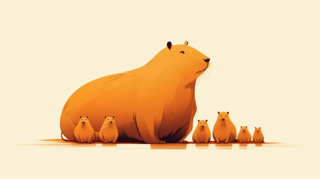 Muitas ilustrações minimalistas com capíbaras na cor âmbar