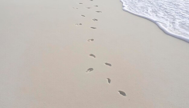 Muitas pegadas na areia branca da praia.