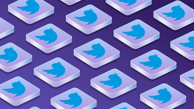 muitas plataformas com ícones de logotipo de rede social do Twitter 3d