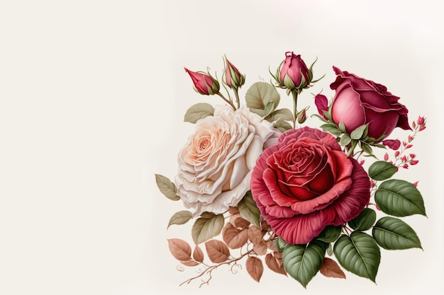 Muitas rosas cor-de-rosa e vermelhas em fundo branco Dia dos Namorados amor ou pano de fundo de banner de cartão de casamento