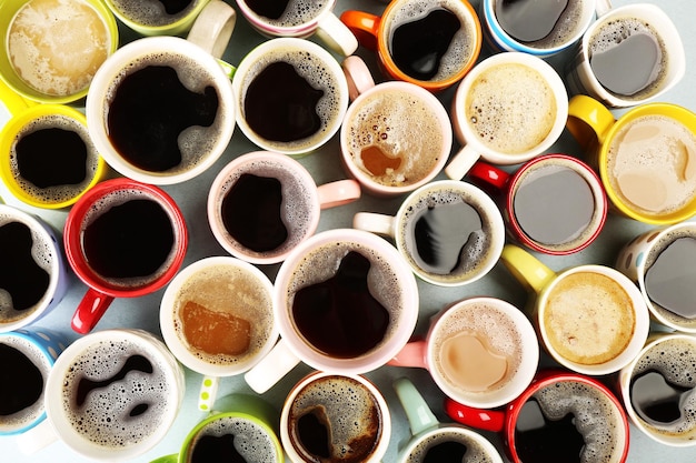Foto muitas xícaras de café vista de cima