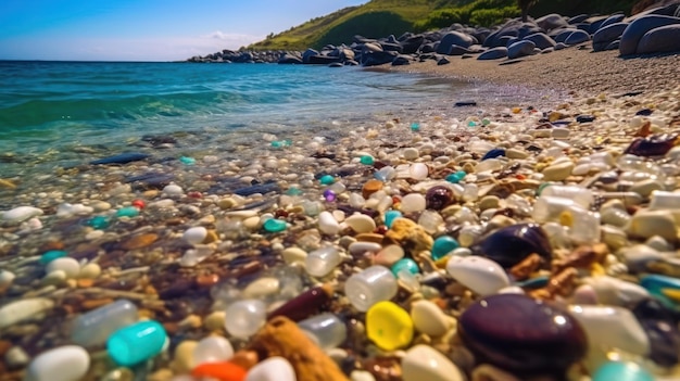 Muito lixo plástico na praia