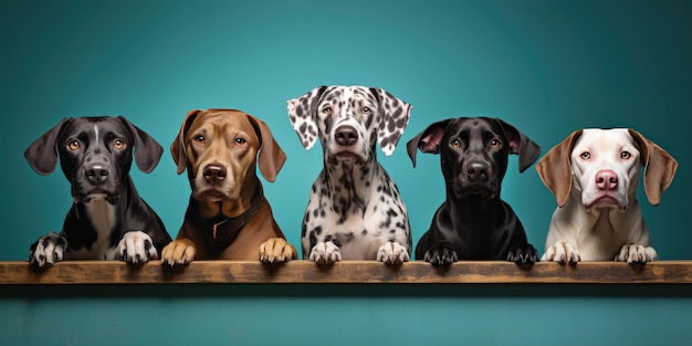 Foto muitos cães bonitos em um fundo azul foto de alta qualidade ia generativa