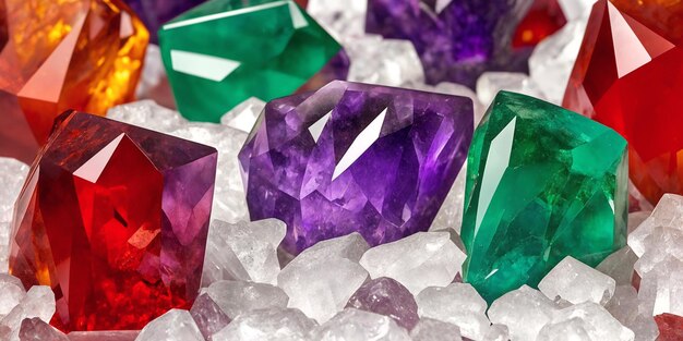 Muitos cristais e pedras preciosas em um fundo escuro Minerais naturais, como ágata, âmbar, ametista, quartzo e outros Uma dispersão de pedras preciosas Generative AI