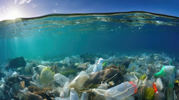 Muitos detritos plásticos na água do oceano