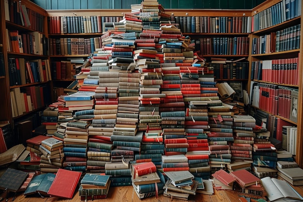 muitos livros caindo do topo como uma cascata de conhecimento