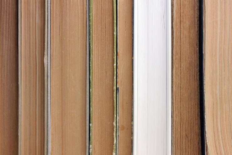 Foto muitos livros velhos e um novo na prateleira