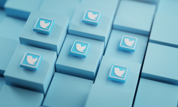 Muitos logotipos do Twitter em cubos azuis