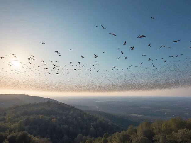 Foto muitos pássaros estão voando no céu