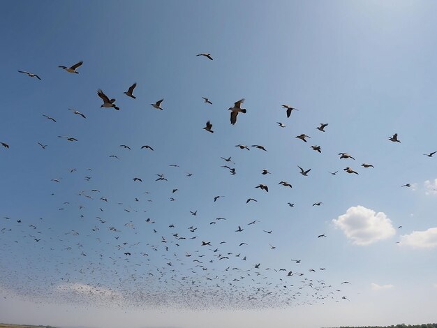 Foto muitos pássaros estão voando no céu