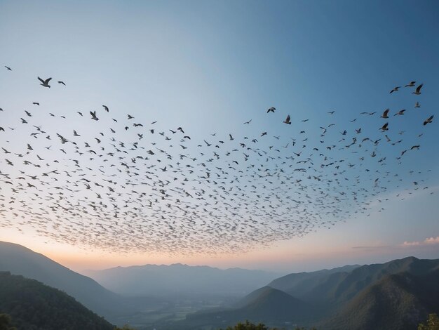 Foto muitos pássaros estão voando no céu