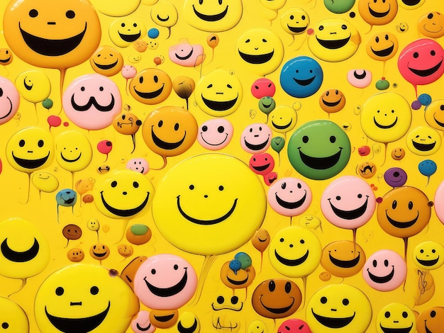 Muitos rostos sorridente em um fundo amarelo