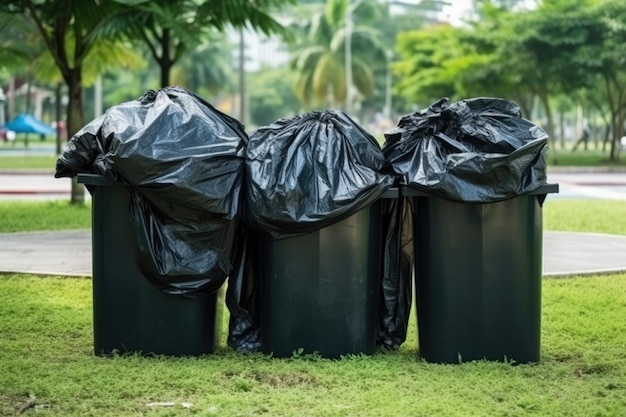 Muitos sacos de lixo no parque