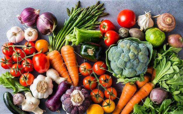 muitos vegetais frescos de cores variadas para publicidade de banner de entrega em casa