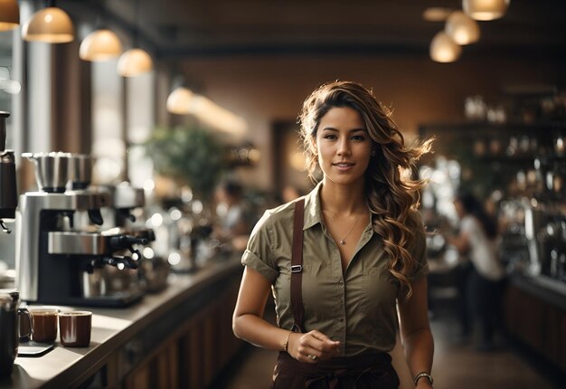 Una mujer abriendo una cafetería.