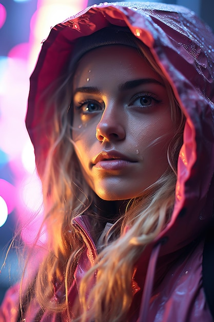 Foto una mujer con un abrigo de lluvia