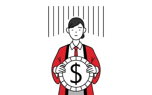 Mujer con un abrigo rojo feliz una imagen de pérdida de cambio o de depreciación del dólar