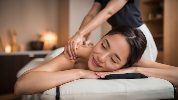 Mujer acostada en la sala de masajes sonriendo