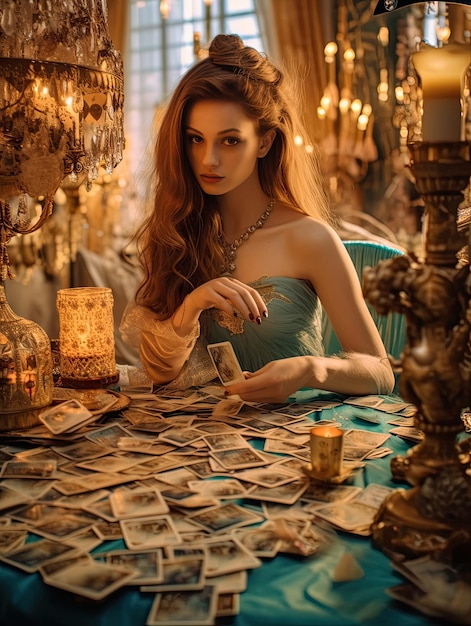 Mujer adivinando las cartas del tarot.