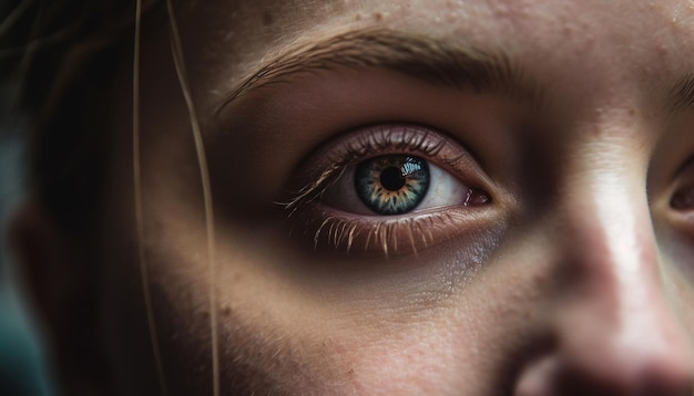 Mujer adulta joven mirando a la cámara con hermosos ojos marrones generados por IA