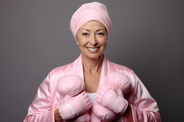 Mujer adulta lista para luchar contra el cáncer de mama Ilustración generativa de IA