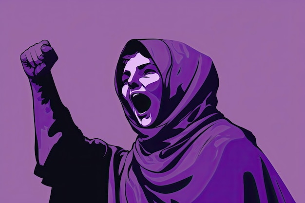 Mujer afgana luchando por sus derechos Mujeres contra la opresión y la desigualdad del régimen talibán sobre las mujeres Ilustración a color IA generativa