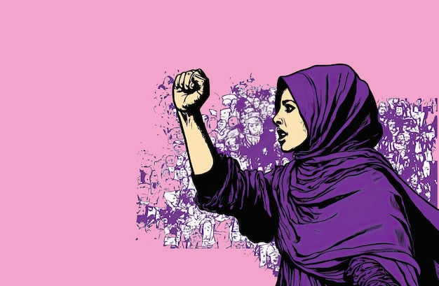 Mujer afgana luchando por sus derechos Mujeres contra la opresión y la desigualdad del régimen talibán sobre las mujeres Ilustración a color IA generativa