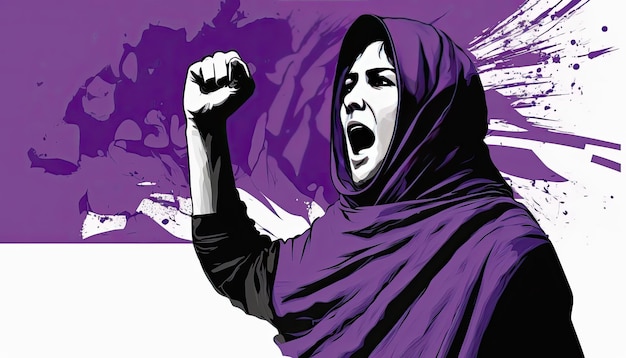 Mujer afgana luchando por sus derechos Mujeres contra la opresión y la desigualdad del régimen talibán sobre las mujeres Ilustración a color IA generativa