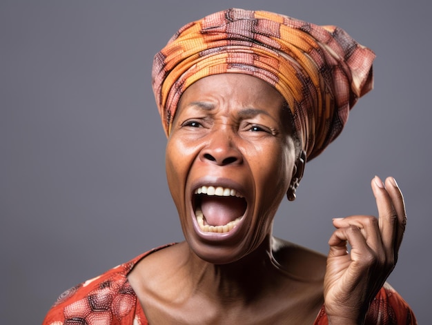 mujer africana de 40 años pose emocional dinámica