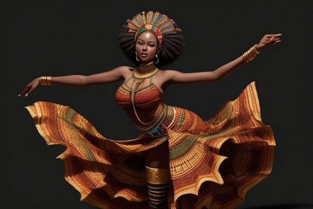 Mujer africana bailando en pose mes de la historia negra