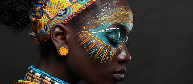 Mujer africana con cara pintada y tocado de cabeza