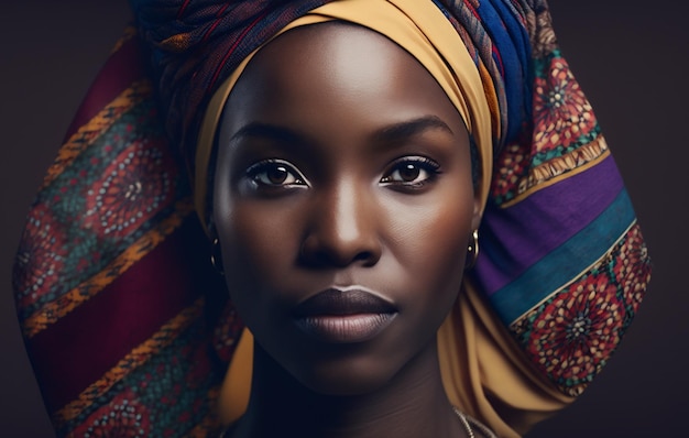 Mujer africana con un colorido chal en la cabeza