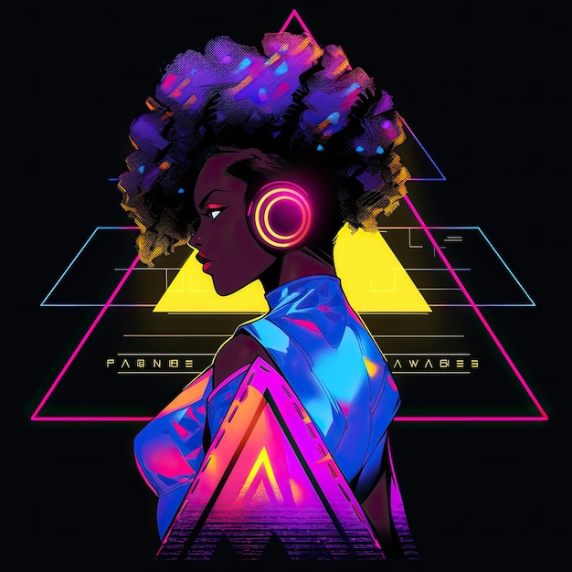 Mujer africana futurista en estilo Wakanda Arte de ilustración vectorial para impresiones de camisetas