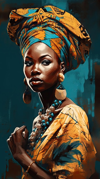 Mujer Africana en Ilustraciones Chic Amarillas y Azules