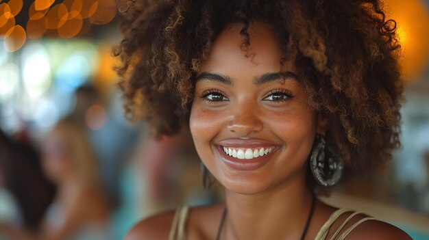 Una mujer africana sonriente de cerca