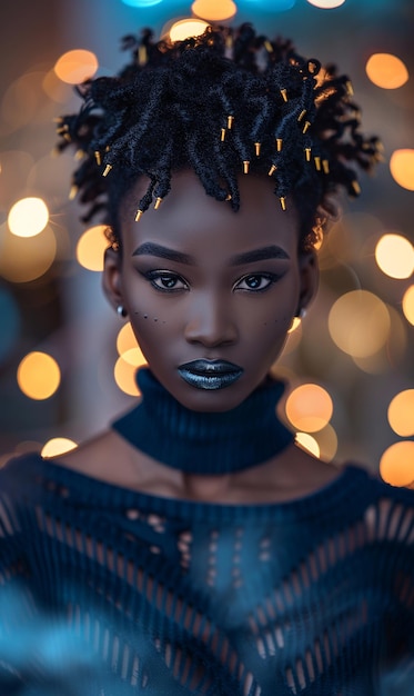 Mujer africana con un turbante ropa tradicional e interior Una chica con joyas en ropa de colores negra piel hermosa y manteniendo su etnia africana