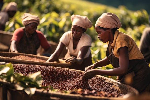 Foto mujer africana vendiendo granos de café en el mercado local etiopía áfrica