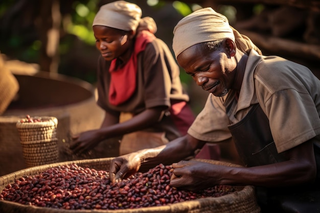 Foto mujer africana vendiendo granos de café en el mercado local etiopía áfrica