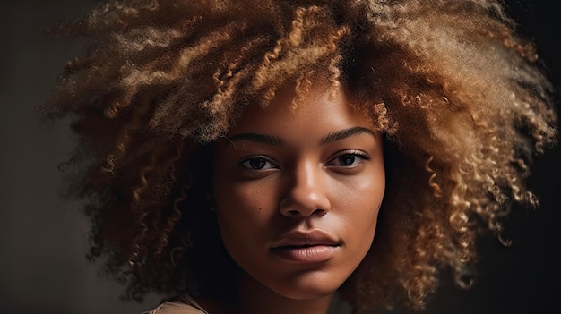 Mujer africana vibrante con cabello afro rubio en estilo artístico