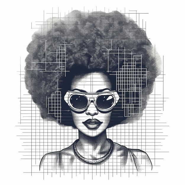 Mujer afro con diseño de camiseta de gafas de sol en el estilo generativi ai