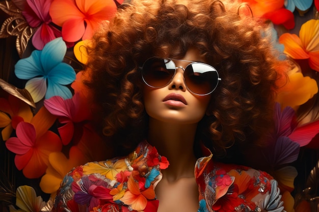 Mujer con un afro grande y gafas de sol en la cabeza IA generativa