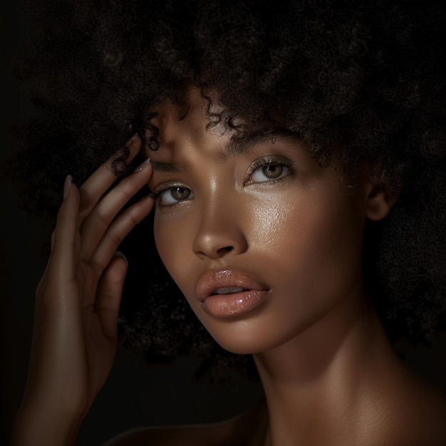 mujer afro con orejas de muestra bien cuidadas y perfectas sin pendientes