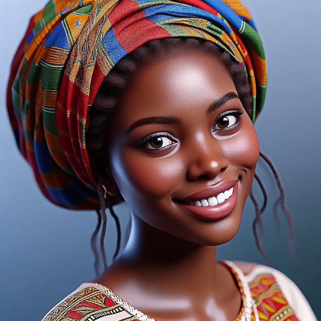 La mujer afro sonríe.